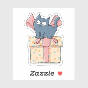 Sticker Cute Kitty en caricature sur boîte cadeau avec rub