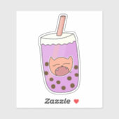 Sticker Cute Kitty Purple Taro Boba Bubble Tea (Feuille)