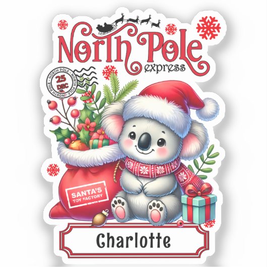 Sticker Cute Koala Chirstmas Nom personnalisé (Recto)