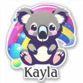 Sticker Cute Koala Ours et arc-en-ciel personnalisés (Devant)