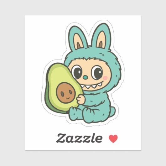 Sticker Cute Labubu with Avocado (Feuille)