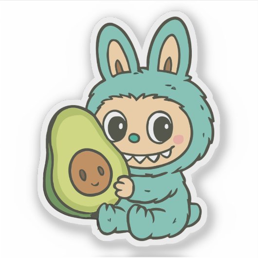 Sticker Cute Labubu with Avocado (Devant)
