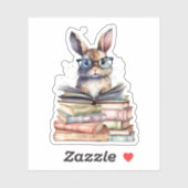 Sticker Cute Lecture Bunny Avec Lunettes Livres Vêtements  (Feuille)