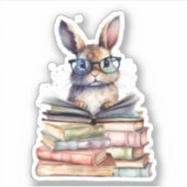Sticker Cute Lecture Bunny Avec Lunettes Livres Vêtements  (Devant)