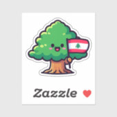 Sticker Cute Libanais Cèdre Drapeau tenant le Drapeau Liba (Feuille)