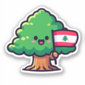 Sticker Cute Libanais Cèdre Drapeau tenant le Drapeau Liba (Recto)
