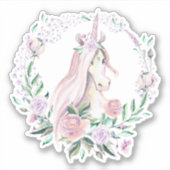 Sticker Cute licorne avec fleurs couronnes (Devant)