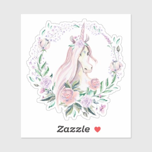 Sticker Cute licorne avec fleurs couronnes (Feuille)