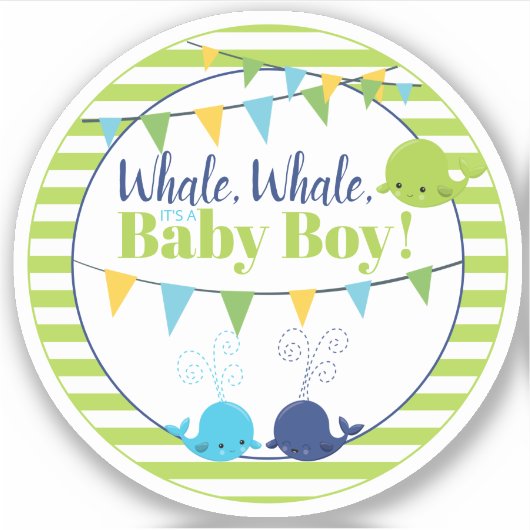 Sticker Cute Lime Green Whale Baby shower pour bébé garçon (Devant)