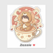 Sticker Cute Lion Boy Drinking Coffee (Feuille)