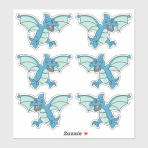 Sticker Cute Little Blue et Green Dinosaur Dragons
