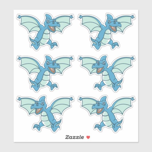 Sticker Cute Little Blue et Green Dinosaur Dragons (Feuille)