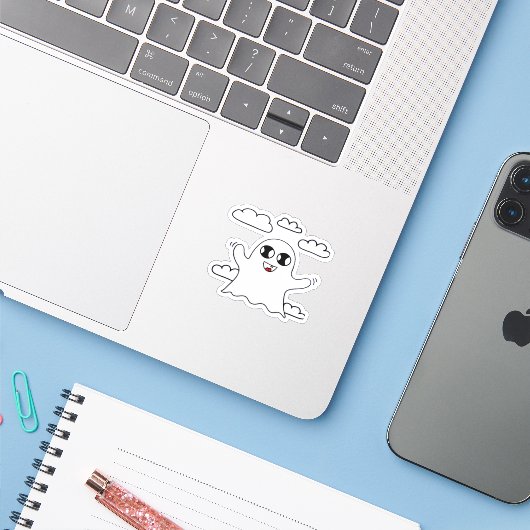 Sticker Cute Little Boo Style Créatif (Ordinateur portable avec iPhone)