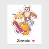Sticker Cute Little Fox et Owl (Feuille)