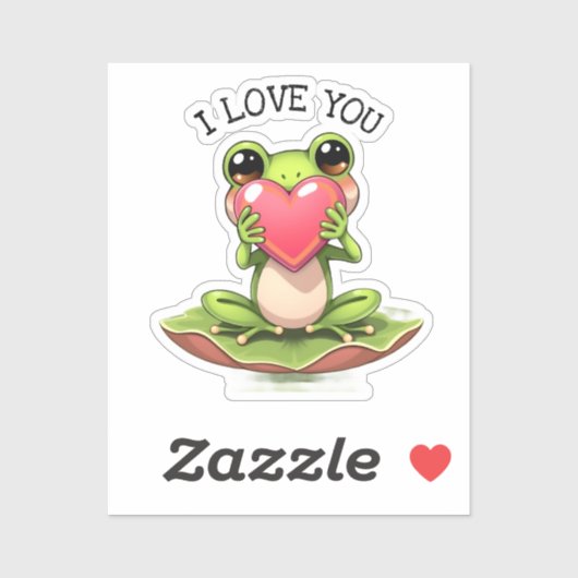 Sticker Cute Little Frog Holding a Heart | I Love You (Feuille)