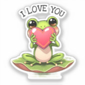 Sticker Cute Little Frog Holding a Heart | I Love You (Recto)