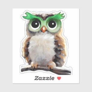 Sticker Cute Little Green et Tan Owl
