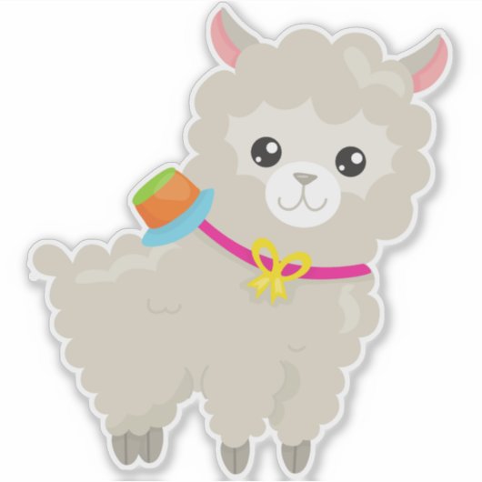 Sticker Cute Llama, Alpaca, Petite Llama, Llama Avec Casqu (Devant)