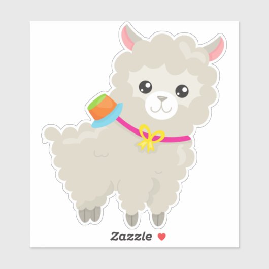 Sticker Cute Llama, Alpaca, Petite Llama, Llama Avec Casqu (Feuille)