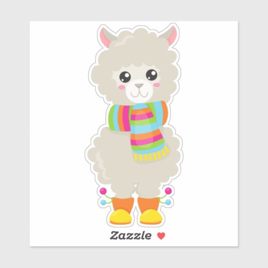 Sticker Cute Llama, Petite Llama, Alpaga, Llama Avec Échar (Feuille)