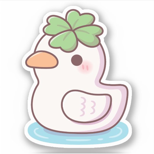 Sticker Cute Lucky Ducky Four Leaf Clover (Devant)