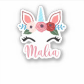 Sticker Cute Malia Magique Floral Unicorne Pour Filles T-S (Devant)