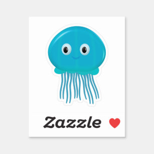 Sticker Cute méduse Cartoon Dans L'Océan Bleu