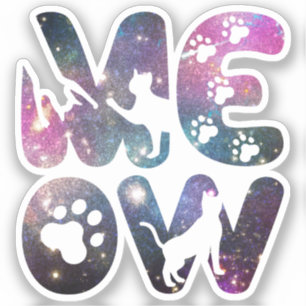 Sticker Cute Meow Chat Silhouettes et Empreintes de pattes