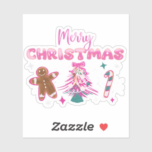 Sticker Cute Merry Christmas Gingerbread and Candy Design (Feuille)