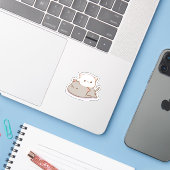 Sticker Cute Mochi Peach Cat (Ordinateur portable avec iPhone)