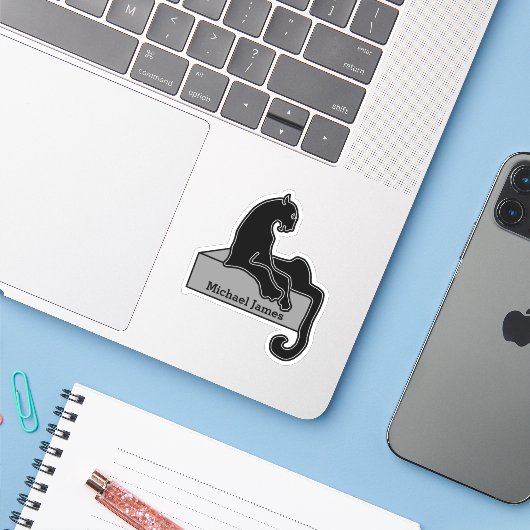 Sticker Cute Moderm Black Panther ajouter Nom (Ordinateur portable avec iPhone)