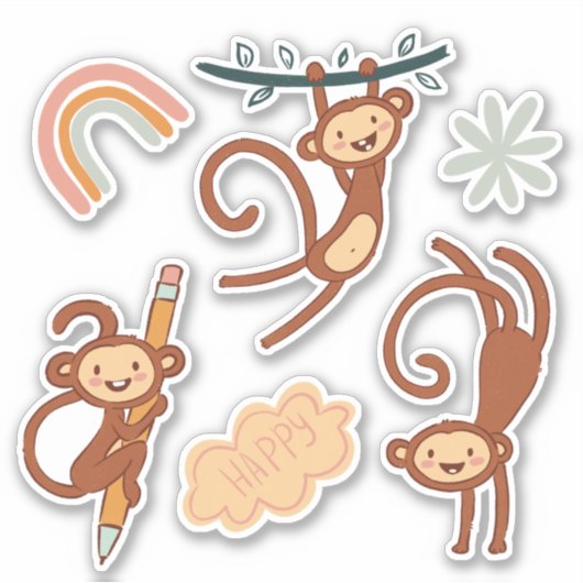 Sticker Cute Monkey Retour à l'école (Devant)
