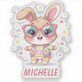 Sticker Cute monogram girly bunny wearing glasses (Devant)