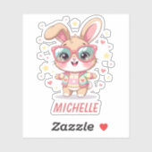 Sticker Cute monogram girly bunny wearing glasses (Feuille)