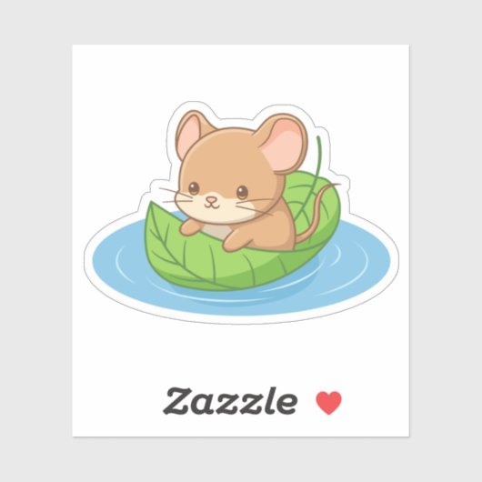 Sticker Cute Mouse in a Leaf Boat (Feuille)