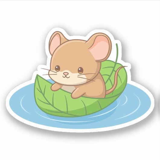 Sticker Cute Mouse in a Leaf Boat (Devant)