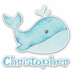Sticker Cute Nautical Blue Whale personnalisée