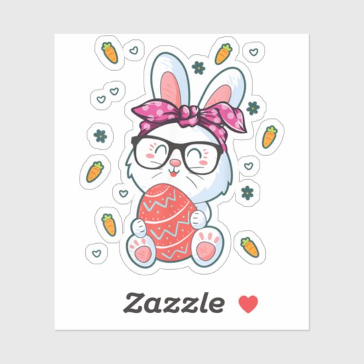 Sticker Cute Nerd Easter Day Bunny Funny Rabbit Graphic (Feuille)