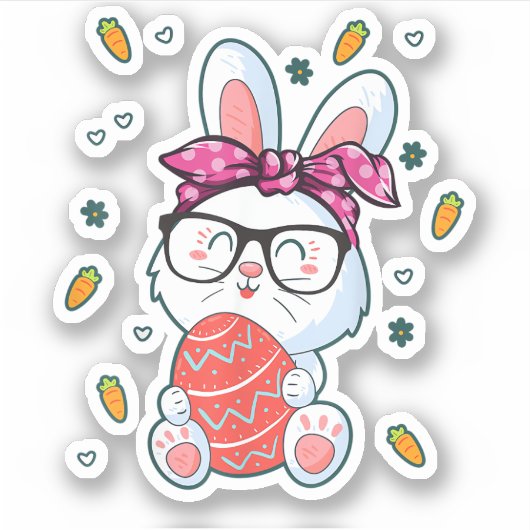 Sticker Cute Nerd Easter Day Bunny Funny Rabbit Graphic (Devant)