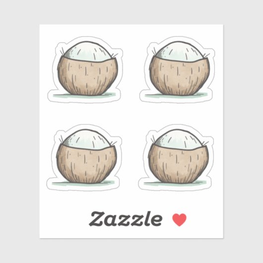 Sticker Cute noix de coco aquarelle (Feuille)