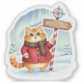 Sticker Cute North Pole Cat in Coat & Scarf Christmas  (Devant)