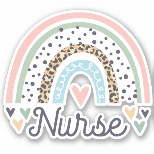 Sticker Cute Nurse Pastel Empreinte de léopard Boho Rainbo (Devant)