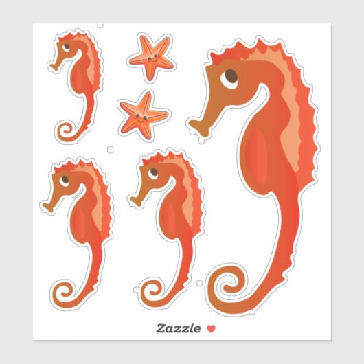 Sticker Cute Ocean Seahorse et Starfish (Feuille)
