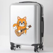 Sticker Cute Orange Chat Blanc Jouer Caricature Guitare (Sur valise)