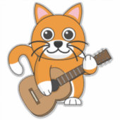 Sticker Cute Orange Chat Blanc Jouer Caricature Guitare (Devant)