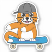 Sticker Cute Orange Chat sur Skateboard Cartoon (Devant)
