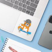 Sticker Cute Orange Chat sur Skateboard Cartoon (Ordinateur portable avec iPhone)