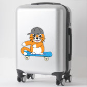 Sticker Cute Orange Chat sur Skateboard Cartoon (Sur valise)