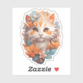 Sticker Cute Orange Floral Kitty Chat (Feuille)