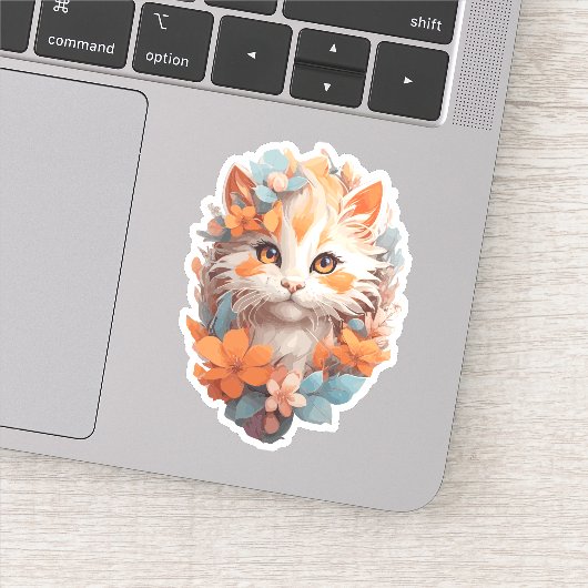 Sticker Cute Orange Floral Kitty Chat (Détail)